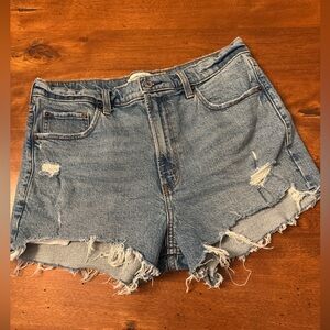 Abercrombie & Fitch Light Blue High Rise Distressed Jean Shorts